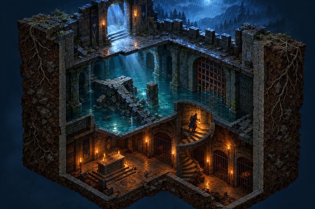 Isometric dungeon key art